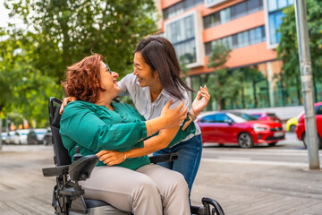 Multi-ethnic diverse friends reunited in the street