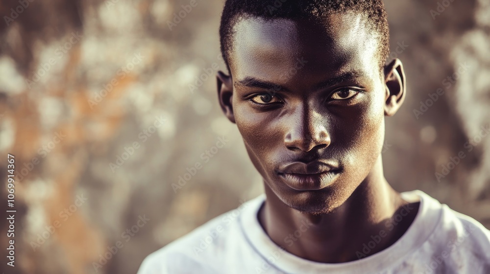 Fototapete young african man posed with a blurred background, emphasizing his expression and style, creating a 