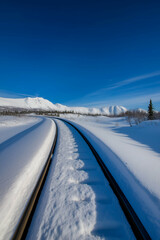 Obraz premium Winter Train Tracks in Scenic Landscape