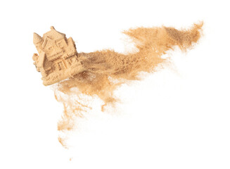 SandCastle fly over sand explosion as high risk and easy to collapse, uncertain house structure is...