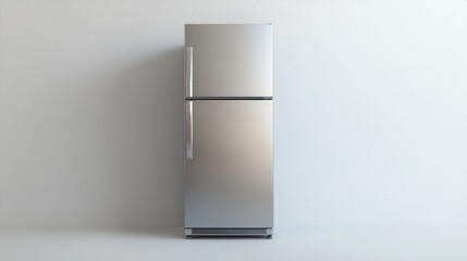 Stainless Steel Refrigerator Against a White Wall