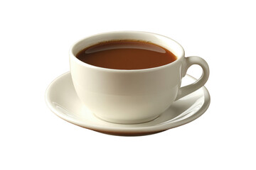 steaming cup of coffee in white ceramic mug on saucer, perfect for cozy morning. Enjoy rich aroma and warmth of this delightful beverage