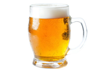 Classic beer glass with handle isolated on white background, png cut out.