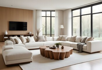 Fototapeta premium Modern Minimalist Living Room with Neutral Tones.