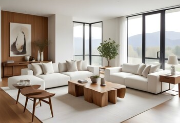 Fototapeta premium Modern Minimalist Living Room with Neutral Tones.