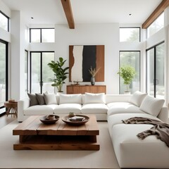 Fototapeta premium Modern Minimalist Living Room with Neutral Tones.