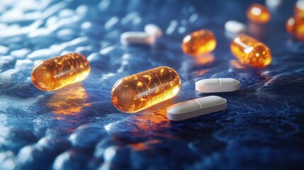 The Capsules on Blue Surface