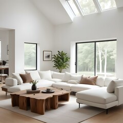 Naklejka premium Modern Minimalist Living Room with Neutral Tones.