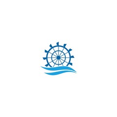 Round water wheel icon, turbine logo isolated on white background © sljubisa