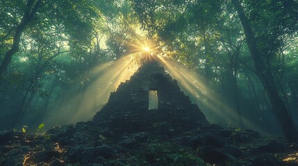 Obraz premium Ancient Ruins in a Mystical Forest