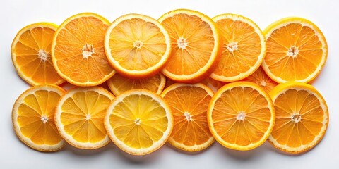Fresh Orange Slices Isolated on White Background - Vibrant Citrus Fruit Photography, Healthy Ingredients, Juicy Oranges, Freshness, Food Aesthetics, Natural Colors, Eye-Catching Design