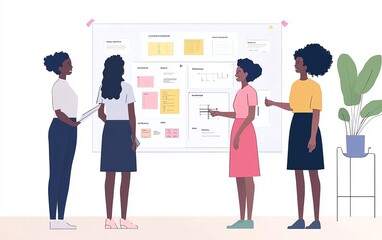 Fototapeta premium Four Black women collaborating on a project plan.
