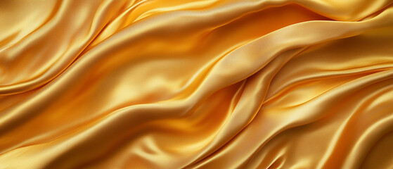 Luxurious Golden Satin Fabric Draped in Elegant Waves.