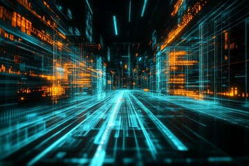 Digital Cyberspace Scene: Particles and Data Flowing in 3D Space