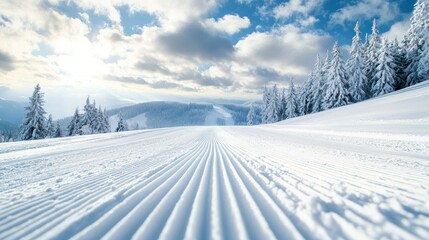 Snow piste in a cloudy winter. copy space available