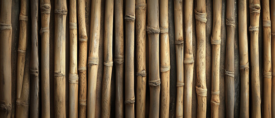 Fototapeta premium A Captivating Wall of Bamboo, Rustic Elegance.