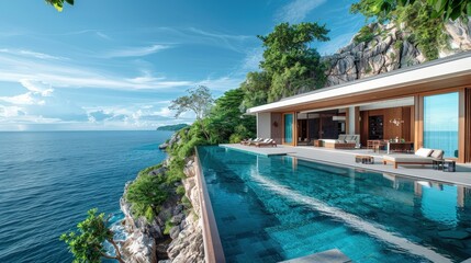 Fototapeta premium Experience Luxury with a Serene Cliffside Resort View in Stunning Phuket, Thailand’s Paradise