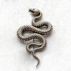 Fototapeta premium Precious silver brooch in the shape of a snake. White background 