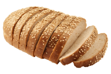Sliced bread topped with sesame seeds, isolated on transparent background