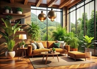 Modern Interior Design with Organic Shapes, Natural Elements, and Sustainable Decor for a Stylish Living Space