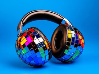 A pair of headphones with colorful mosaic tiles on them