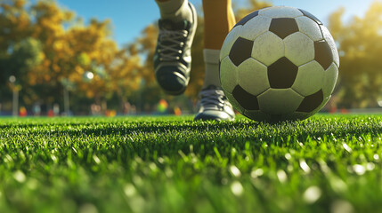 Soccer player controlling ball on green grass field