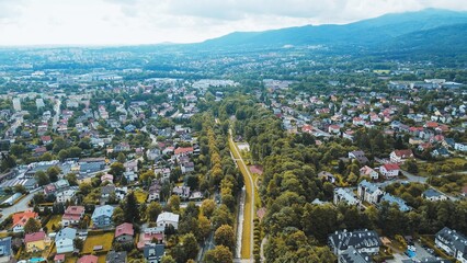 Aerial Shot of Homes in Forested Mountains