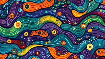Fototapeta premium Abstract colorful wavy pattern with dots and circles.