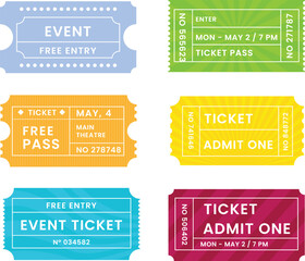 Event tickets-flat-design-pack in various vibrant colors