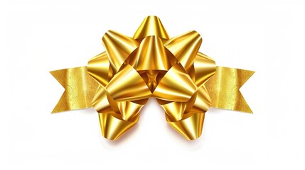 Golden gift bow with textured ribbon loops on white background. Gift wrapping,holiday decoration,anniversaries,wedding,decorations,luxury gifts,e-cards, packaging design,holiday marketing