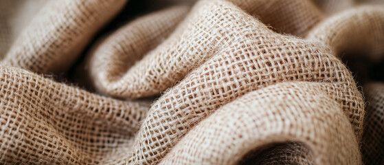 Soft, Crinkled Burlap Texture In Natural Tones.
