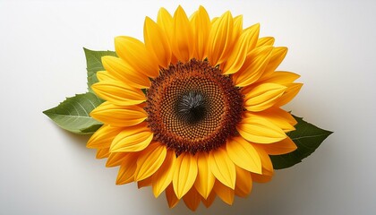 Obraz premium A single bright yellow sunflower with visible seeds on an isolated white background.
