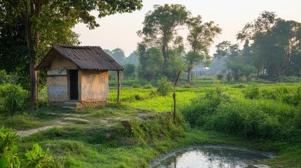 Obraz premium Nature-Inspired Rural Toilet Facility Promoting Sanitation Awareness for World Toilet Day