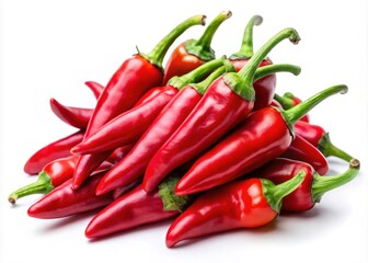 Vibrant Red Hot Chili Peppers Isolated on White Background for Culinary and Food Photography, Spicy Ingredients, Fresh Produce, Cooking, and Recipe Inspiration
