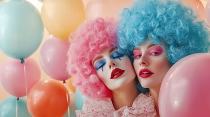 Obraz premium The Clowns with Colorful Balloons