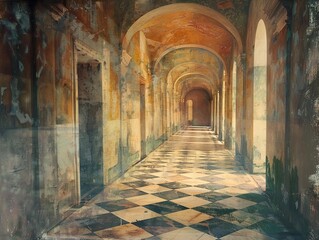 Fototapeta premium A Glimpse into Time: Exploring the Grand Hallway of a Historic Palace