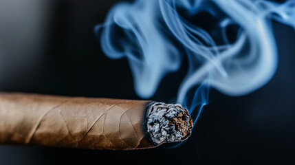Close-Up of a Lit Cigar with Smoke Trails