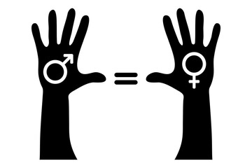 Colorful hands with male and female symbol. Human rights, gender equality symbol. Vector illustration