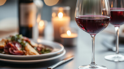 Naklejka premium Romantic Dinner with Red Wine and Candlelight