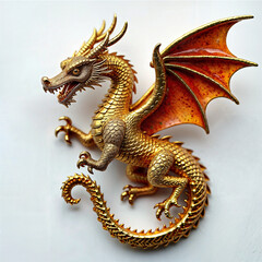 Obraz premium Gold dragon figurine. White background 
