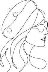 Continuous line portrait of fashionable woman in hat