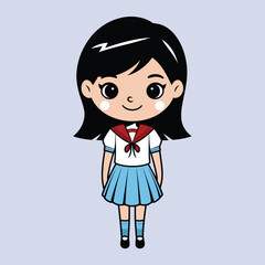 Cute Girl in Uniform Vector, Cute Girl Illustration, Kid in Uniform