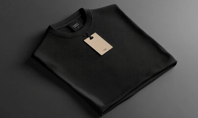 Folded black shirt with tag.