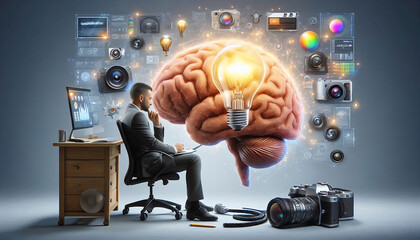 Brain and Light Bulb In resolution, very detailed,
