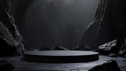 Circular booth scene in black rock