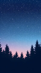 Fototapeta premium Silhouetted pine trees against a starry night sky.