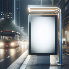 Fototapeta premium Poster Mockup Bus Stop and Bus Shelter Mockup Advertising Billboard Sign Mockup to showcase your advertisement poster