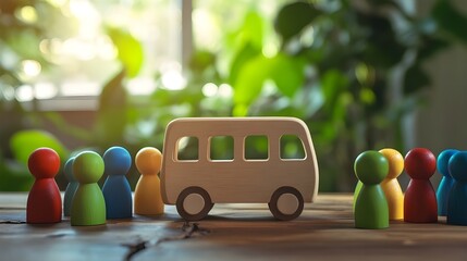 Wooden Toy Van on Rustic Table.