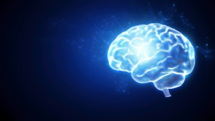 Artificial intelligence brain glowing wireframe