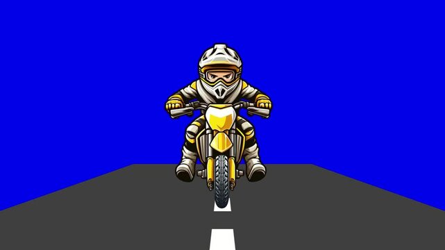 Yellow Motorcycle Animation on Blue Screen Road